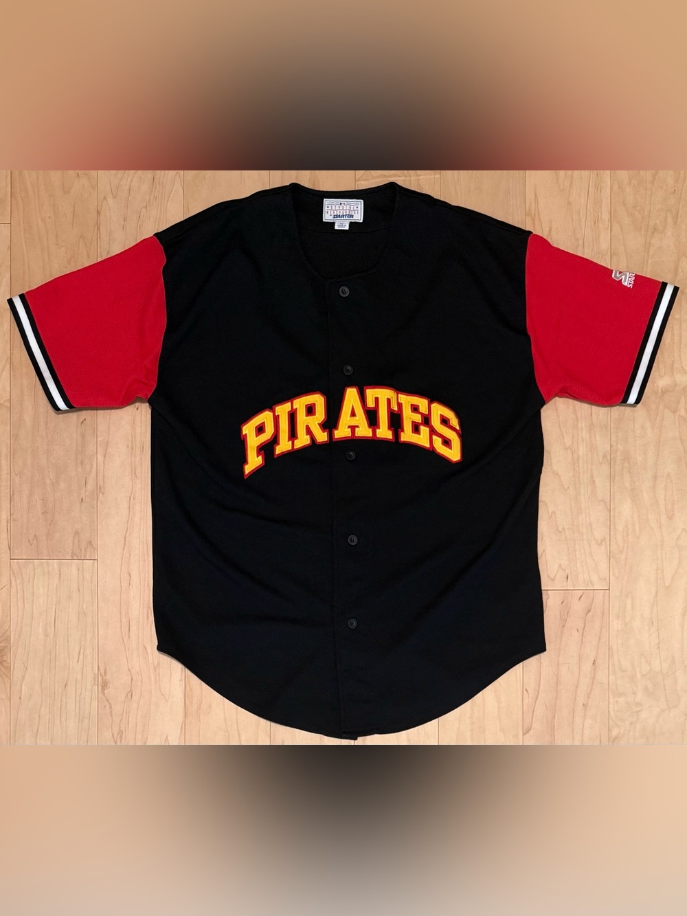 VTG Y2K STARTER Pittsburgh Pirates Baseball Jersey Embroidered Black Red Men’s L